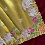 Nebula Yellow Embroidery Work Tussar Silk Saree With Splendorous Blouse Piece