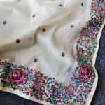 Stunner Off White Embroidery Work Tissue Silk Saree With Smashing Blouse Piece