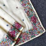 Stunner Off White Embroidery Work Tissue Silk Saree With Smashing Blouse Piece