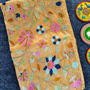 Pleasant Peach Embroidery Work Tissue Silk Saree With Tantalizing Blouse Piece