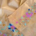 Pleasant Peach Embroidery Work Tissue Silk Saree With Tantalizing Blouse Piece