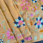 Pleasant Peach Embroidery Work Tissue Silk Saree With Tantalizing Blouse Piece