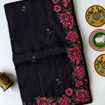 Ethereal Black Embroidery Work Tussar Silk Saree With Artistic Blouse Piece