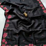 Ethereal Black Embroidery Work Tussar Silk Saree With Artistic Blouse Piece