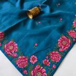 Susurrous Blue Embroidery Work Tussar Silk Saree With Glamorous Blouse Piece
