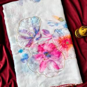 Groovy Off White Handwork Fandy Silk Saree With Fantabulous Blouse Piece