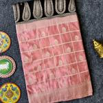 Pretty Pink and Black Banarasi Viscose Georgette Silk Saree With Whimsical Blouse Piece