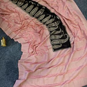 Pretty Pink and Black Banarasi Viscose Georgette Silk Saree With Whimsical Blouse Piece