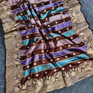 Sonorous Brown Pure Viscose Banrasi Silk Saree With Precious Blouse Piece