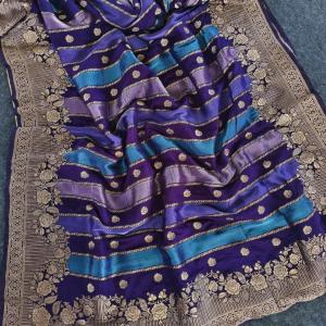 Pleasant Purple Pure Viscose Banrasi Silk Saree With Jazzy Blouse Piece