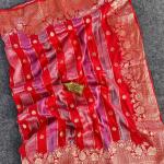 Rhapsody Red Pure Viscose Banrasi Silk Saree With Classic Blouse Piece
