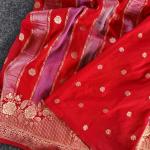 Rhapsody Red Pure Viscose Banrasi Silk Saree With Classic Blouse Piece