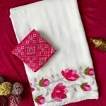 Mesmerising Off White Handwork Crush Silk Saree With Magnificat Blouse Piece