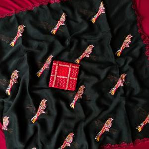 Ineffable Black Embroidery Work Georgette Saree With Nebula Blouse Piece
