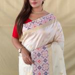 Unique Off White Pure Zari Weaving Banarasi Silk Saree With Girlish Blouse Piece