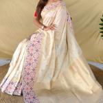 Unique Off White Pure Zari Weaving Banarasi Silk Saree With Girlish Blouse Piece