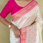 Supernal Off White Pure Zari Weaving Banarasi Silk Saree With Refreshing Blouse Piece