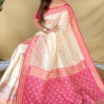 Supernal Off White Pure Zari Weaving Banarasi Silk Saree With Refreshing Blouse Piece