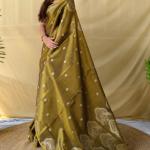 Murmurous Mehndi Banarasi Tissue Silk Saree With Chatoyant Blouse Piece