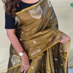 Murmurous Mehndi Banarasi Tissue Silk Saree With Chatoyant Blouse Piece