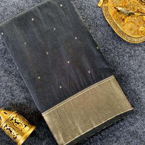 Panache Black Pure Zari Weaving Banarasi Silk Saree With Ravishing Blouse Piece