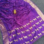 Woebegone Purple Pure Zari Weaving Banarasi Silk Saree With Palimpsest Blouse Piece
