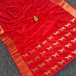 Splendiferous Red Pure Zari Weaving Banarasi Silk Saree With Prettiest Blouse Piece