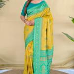 Scrupulous Mustard Pure Zari Weaving Banarasi Silk Saree With Imaginative Blouse Piece