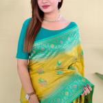 Scrupulous Mustard Pure Zari Weaving Banarasi Silk Saree With Imaginative Blouse Piece
