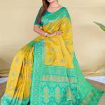 Scrupulous Mustard Pure Zari Weaving Banarasi Silk Saree With Imaginative Blouse Piece