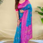 Ornate Rama Pure Zari Weaving Banarasi Silk Saree With Arresting Blouse Piece