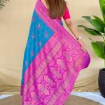 Ornate Rama Pure Zari Weaving Banarasi Silk Saree With Arresting Blouse Piece