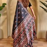 Flameboyant Black Viscose Dola Silk Printed Saree With Jubilant Blouse Piece