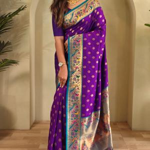 Incomparable Purple Paithani Silk Saree With Adorning Blouse Piece