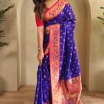 Mellifluous Royal Blue Paithani Silk Saree With Wonderful Blouse Piece