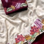 Efflorescence Off White Embroidery Work Georgette Saree With Bewitching Blouse Piece