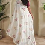 Snappy Beige Embroidery Work Kota Doria Saree With Ethnic Blouse Piece