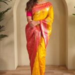 Precious Yellow Soft Banarasi Silk Saree With Elegant Blouse Piece