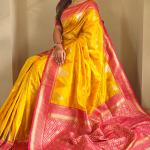 Precious Yellow Soft Banarasi Silk Saree With Elegant Blouse Piece