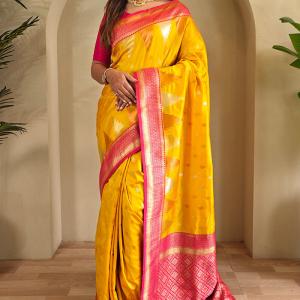 Precious Yellow Soft Banarasi Silk Saree With Elegant Blouse Piece