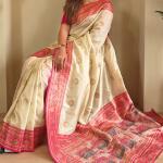 Trendy Beige Soft Banarasi Silk Saree With Extraordinary Blouse Piece