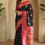 Sophisticated Black Soft Banarasi Silk Saree With Flaunt Blouse Piece