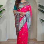 Mesmeric Dark Pink Soft Banarasi Silk Saree With Twirling Blouse Piece