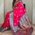 Mesmeric Dark Pink Soft Banarasi Silk Saree With Twirling Blouse Piece
