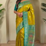 Traditional Mustard Soft Banarasi Silk Saree With Conflate Blouse Piece