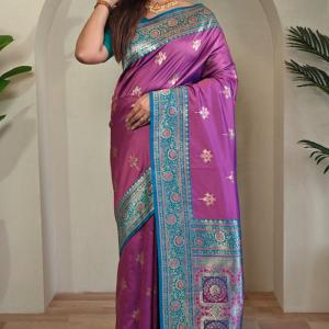 Sempiternal Pink Soft Banarasi Silk Saree With Denouement Blouse Piece