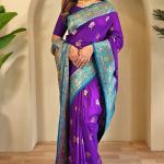 Splendiferous Purple Soft Banarasi Silk Saree With Enchanting Blouse Piece