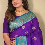 Splendiferous Purple Soft Banarasi Silk Saree With Enchanting Blouse Piece