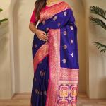 Profuse Royal Blue Soft Banarasi Silk Saree With Resplendent Blouse Piece