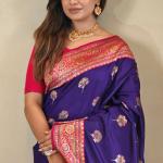 Profuse Royal Blue Soft Banarasi Silk Saree With Resplendent Blouse Piece